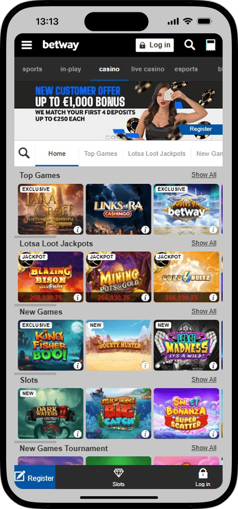 Betway Casino-spill, odds og bonus
